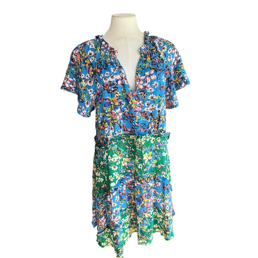 Anthropologie Robin Tiered Dress Size Medium Floral Viscose Breezy Knee Length